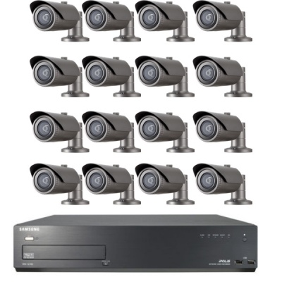 Samsung 2MP Network PoE HD 1080p 16 Bullet Camera's QNO-6030R & SRN-1670D 16CH NVR 4TB CCTV Package